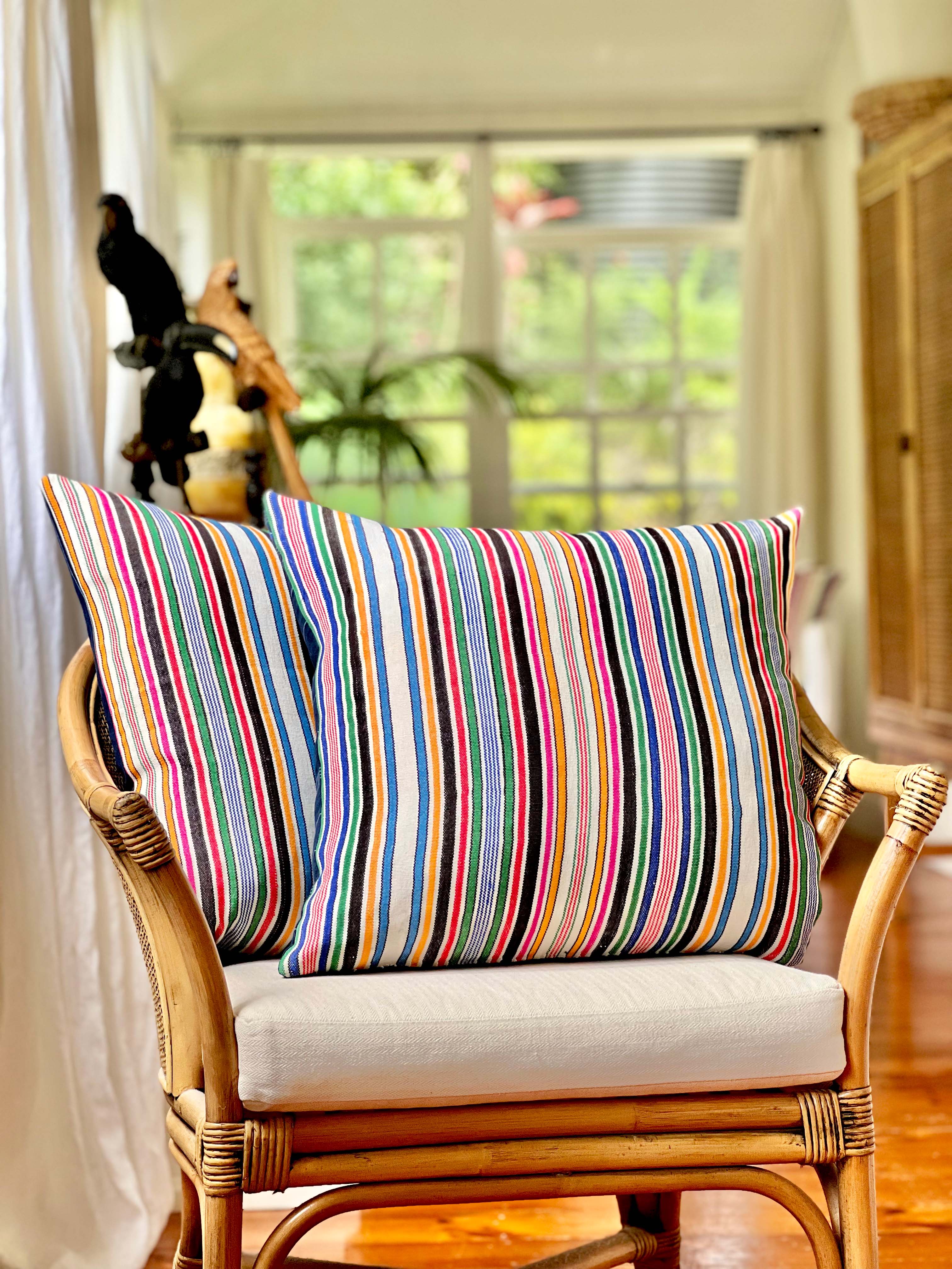 Embroidered Guatemalan huipil textile repurposed into a pillow