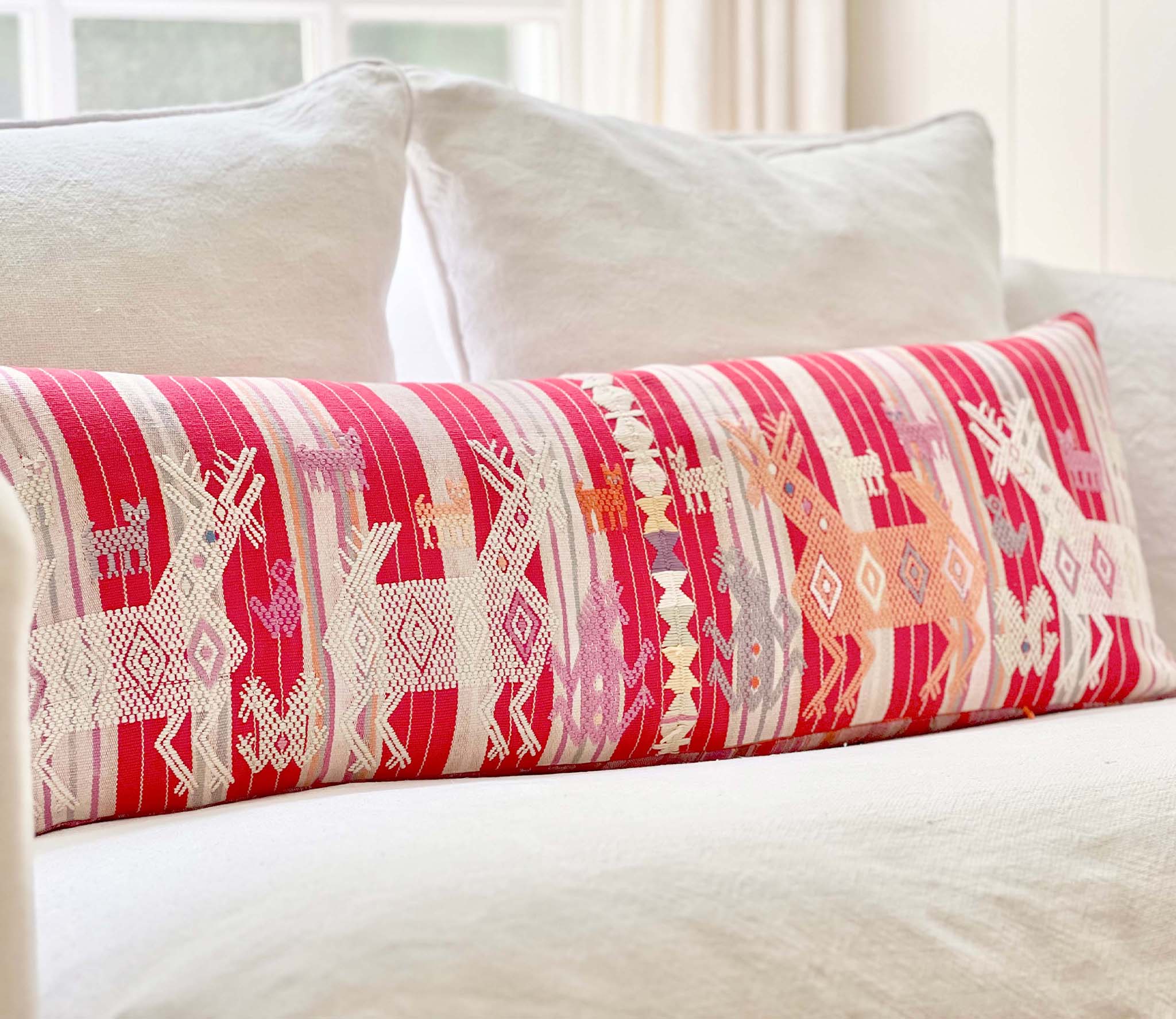 Embroidered Guatemalan huipil pillow - vintage textile