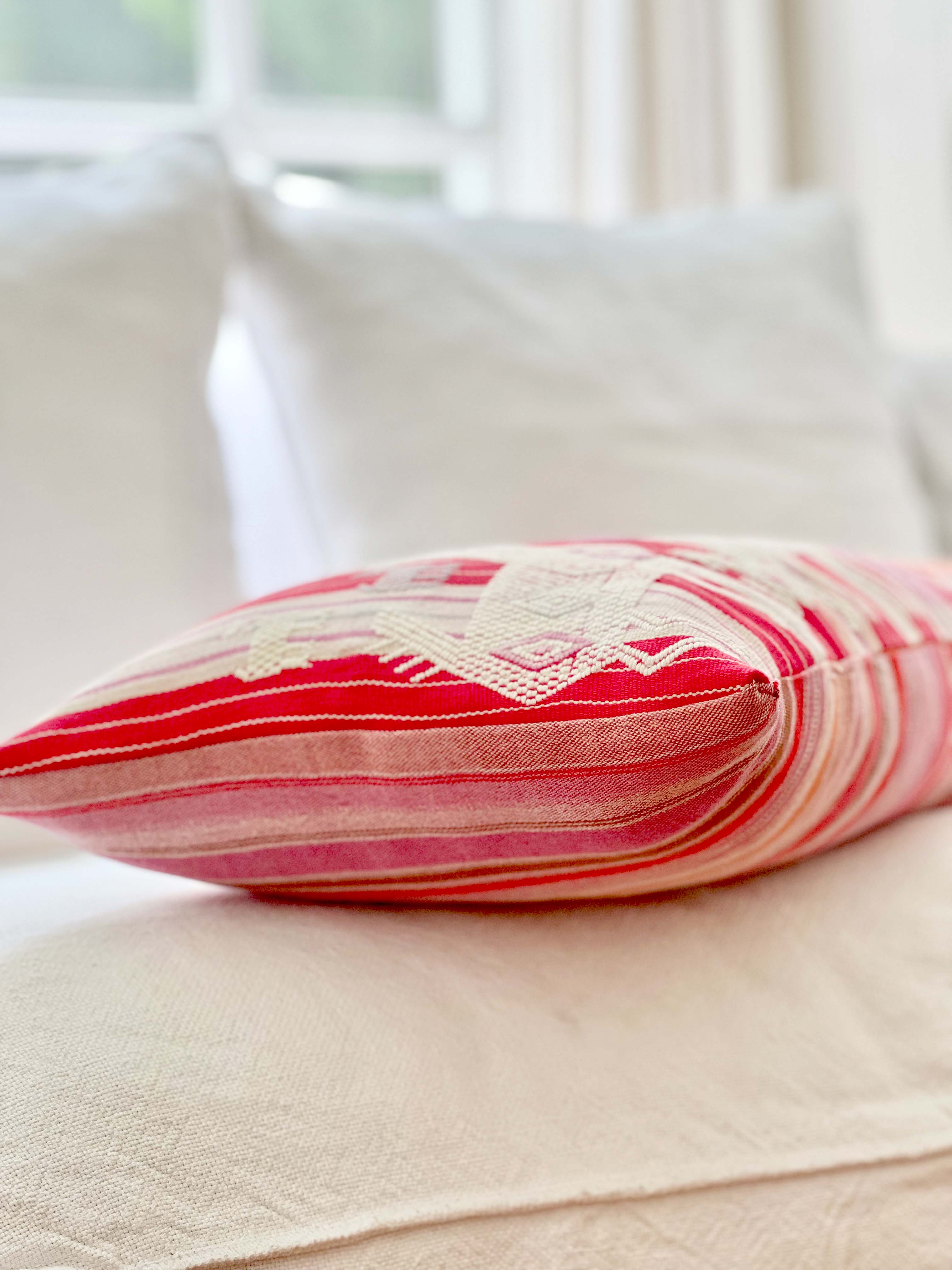 Embroidered Guatemalan huipil pillow - vintage textile