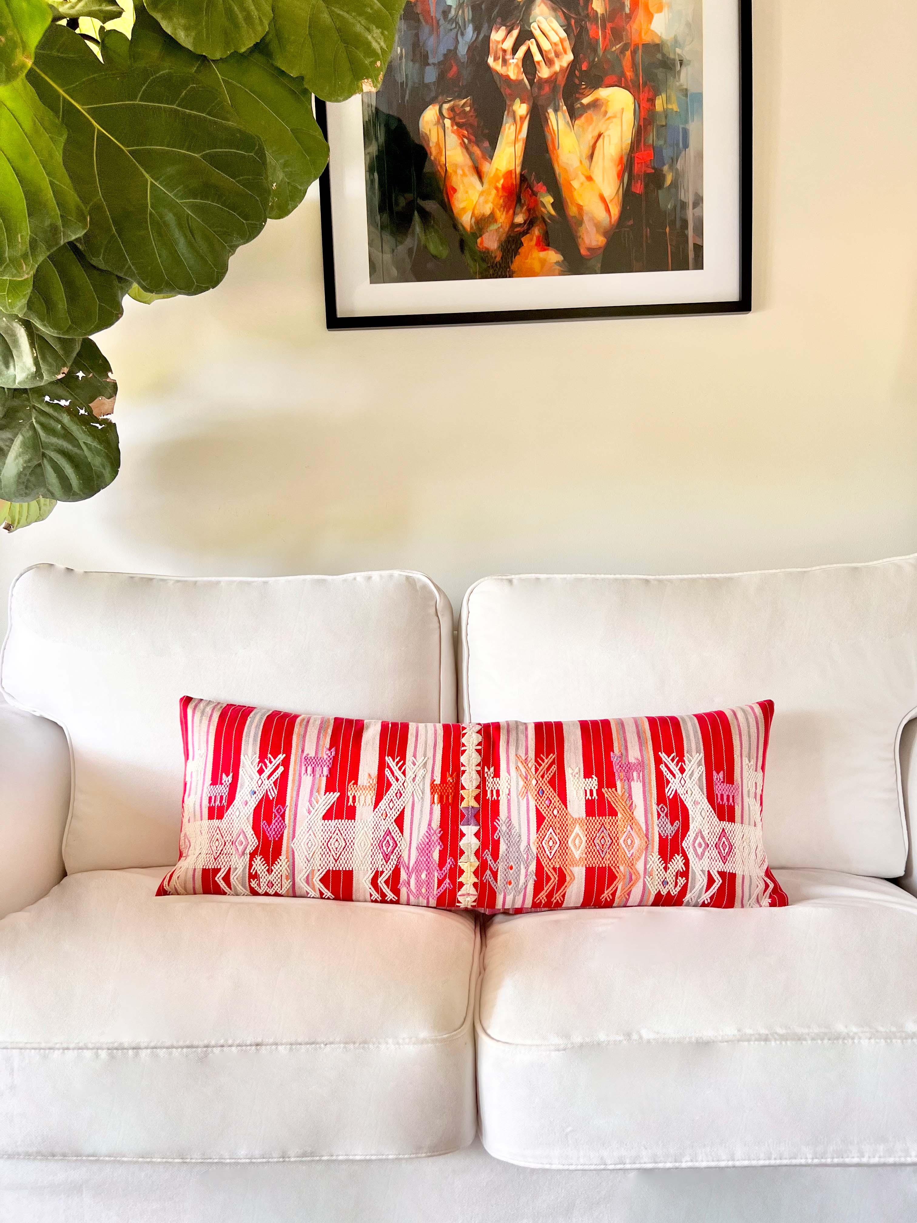 Embroidered Guatemalan huipil pillow - vintage textile