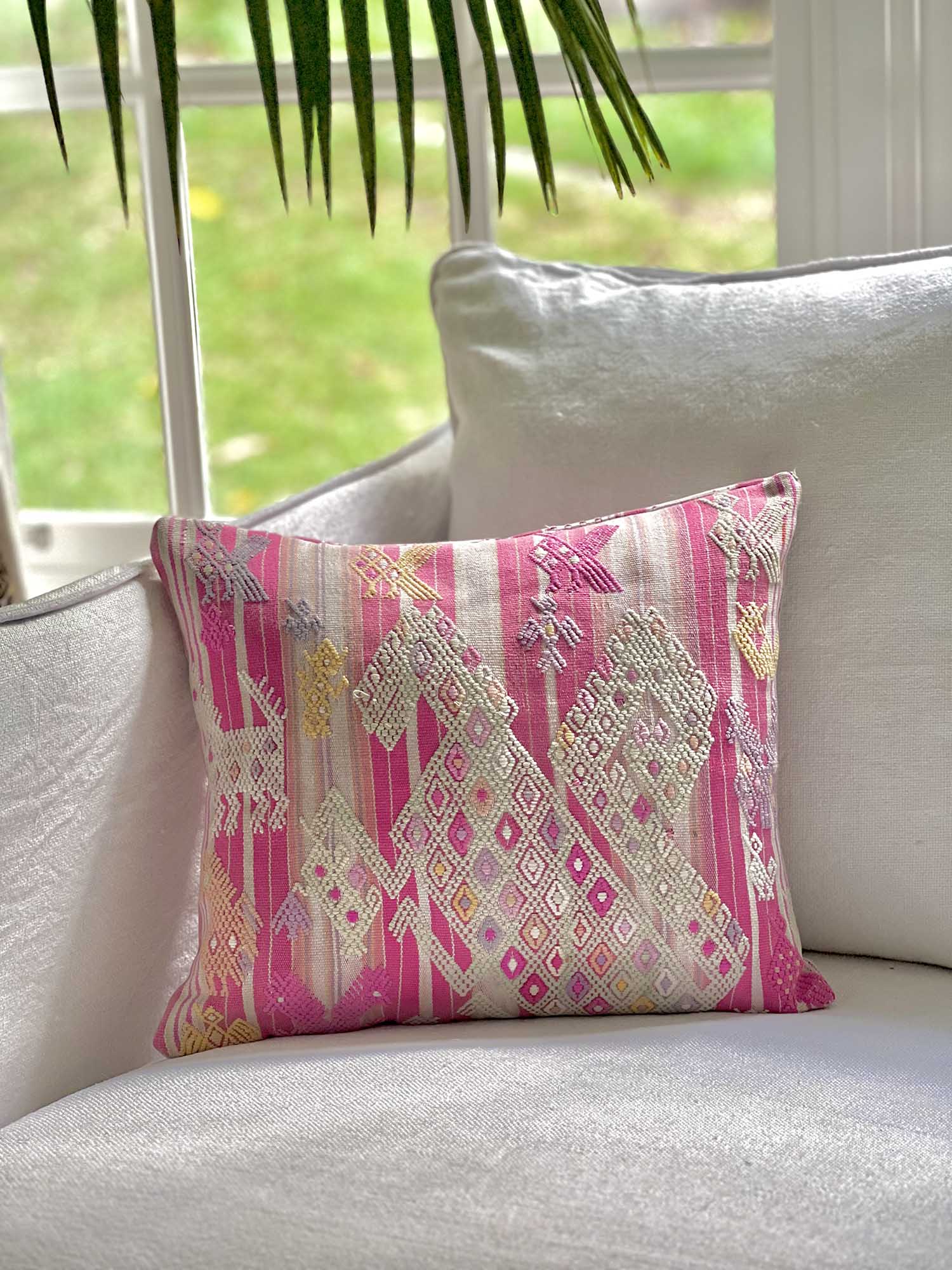 Embroidered Guatemalan huipil pillow - vintage textile