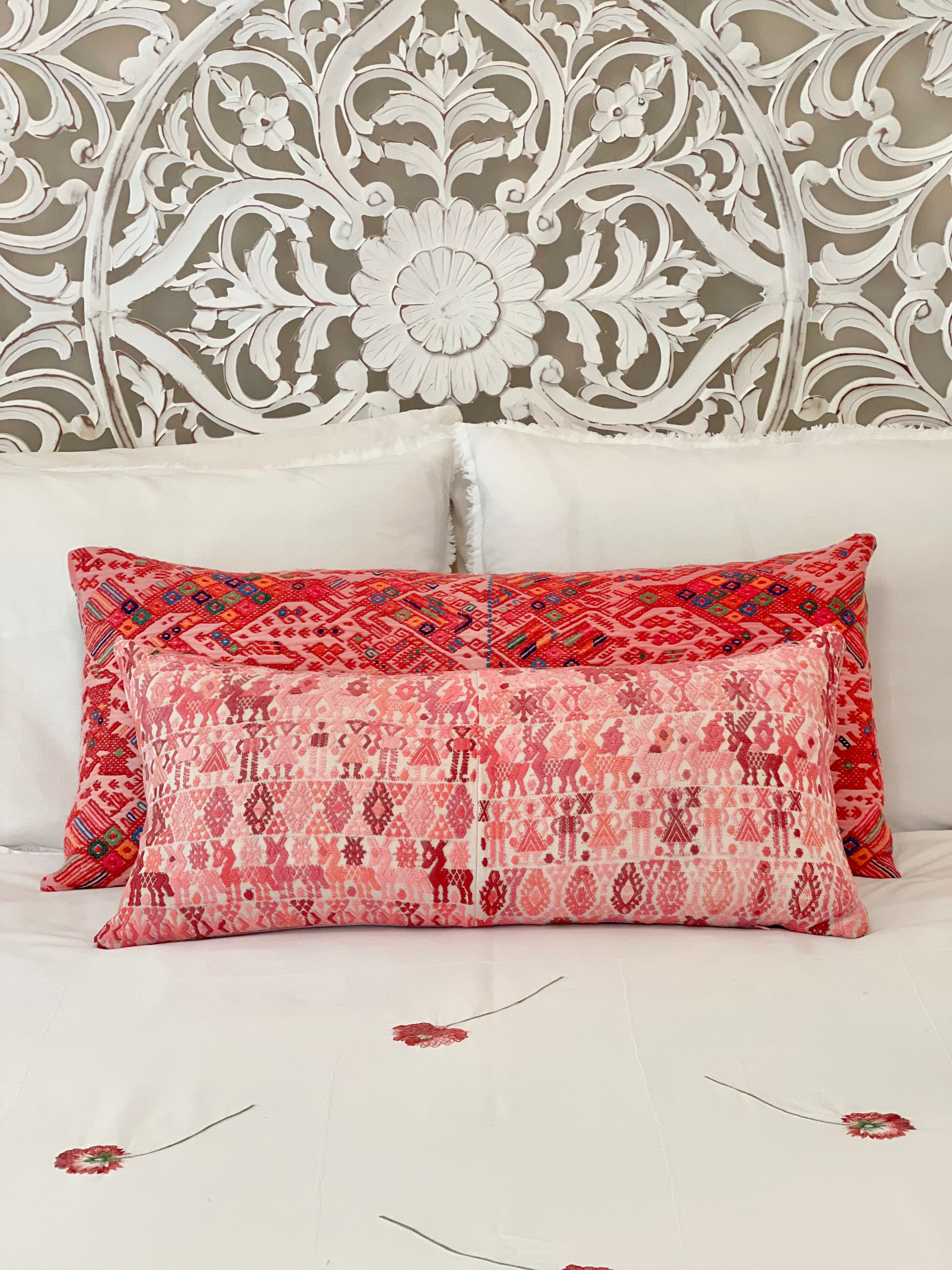 Embroidered Guatemalan huipil pillow - vintage textile