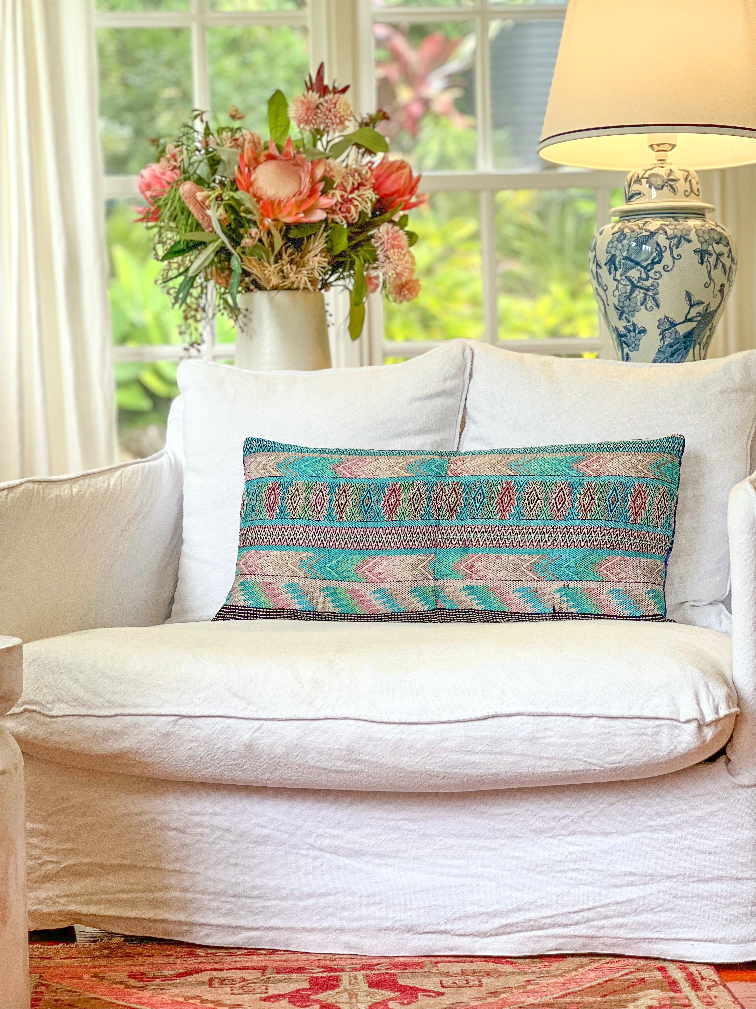 Embroidered Vintage textile huipil cushion