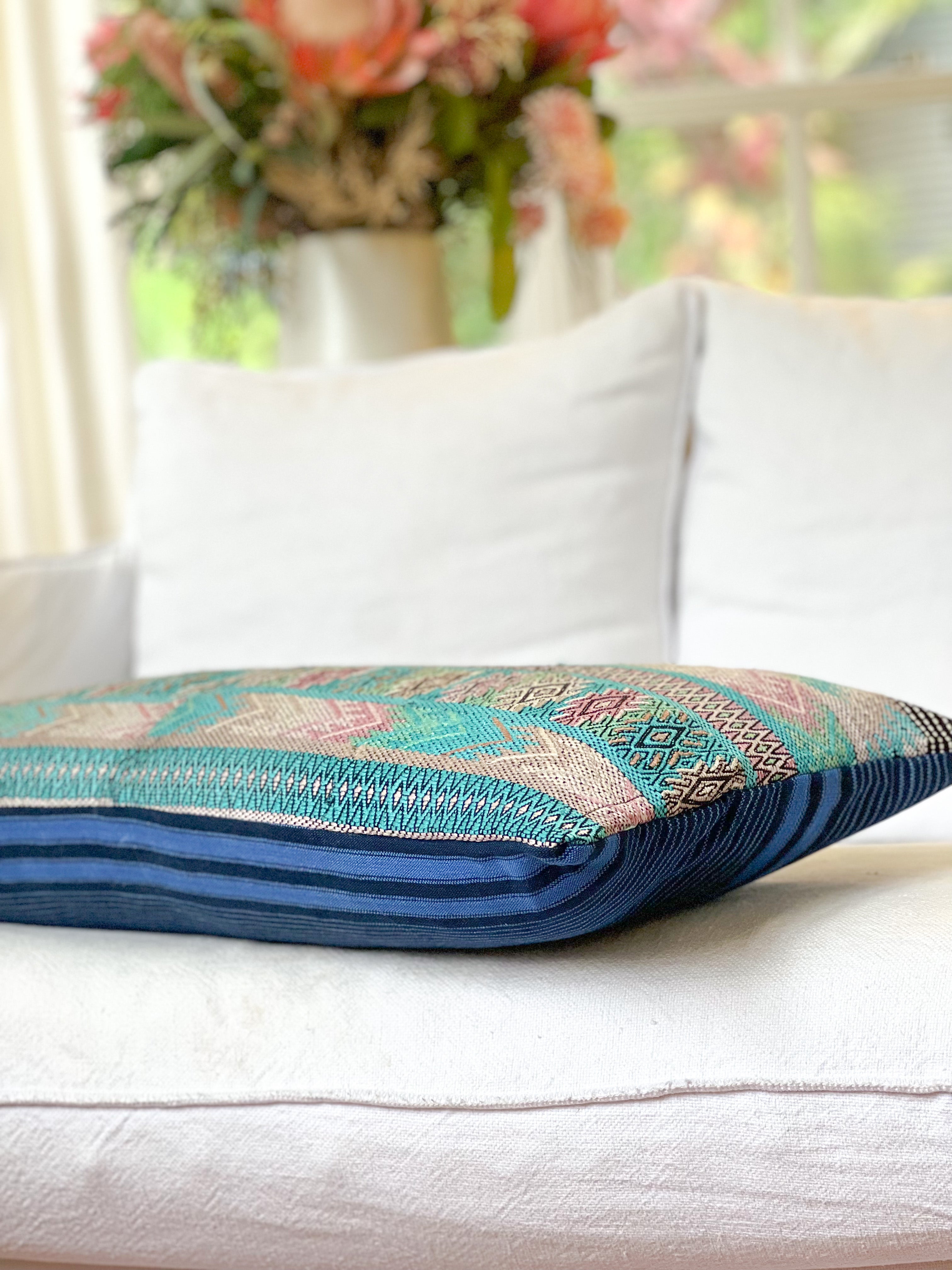 Embroidered Vintage textile huipil cushion