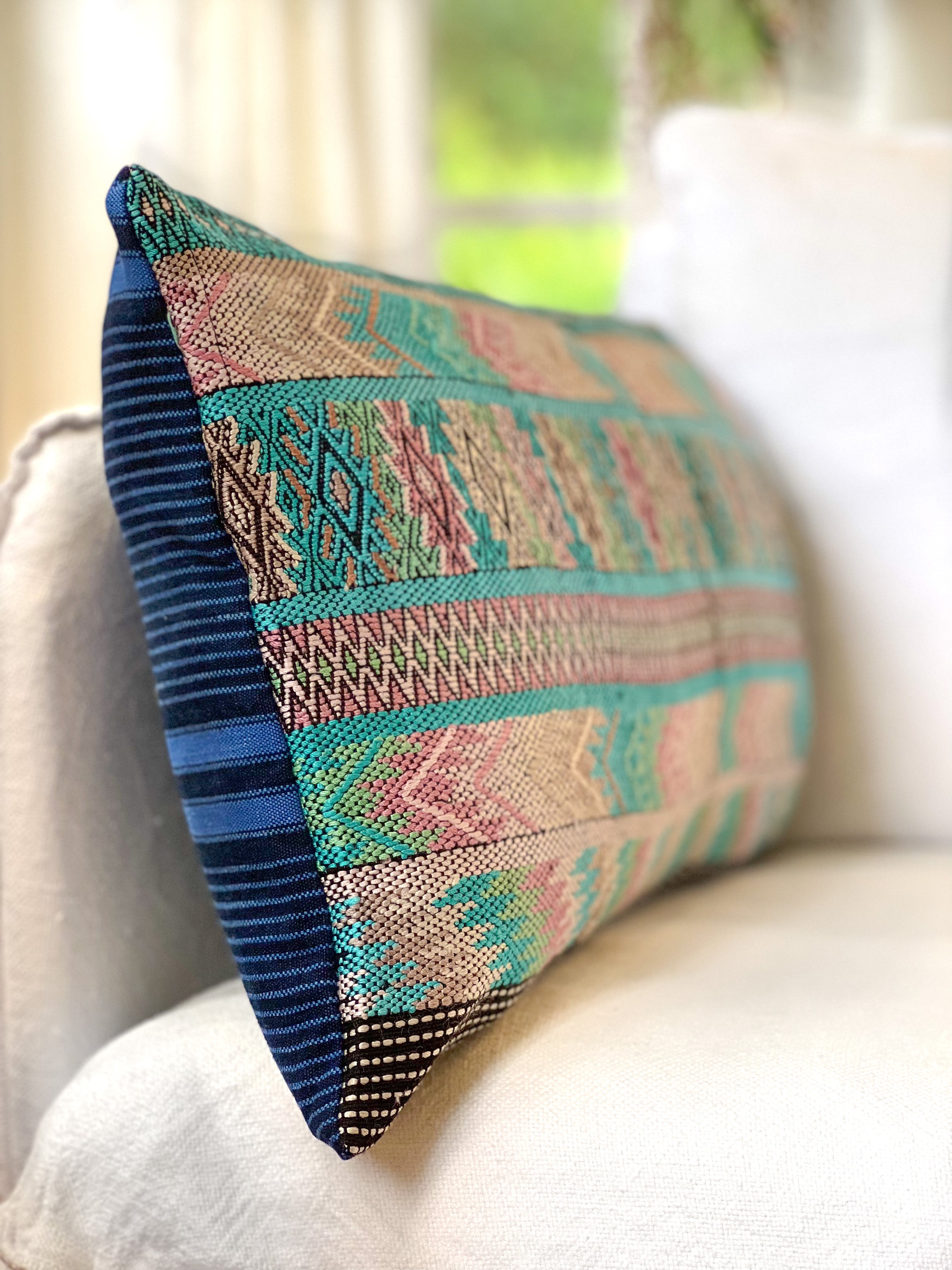 Embroidered Vintage textile huipil cushion