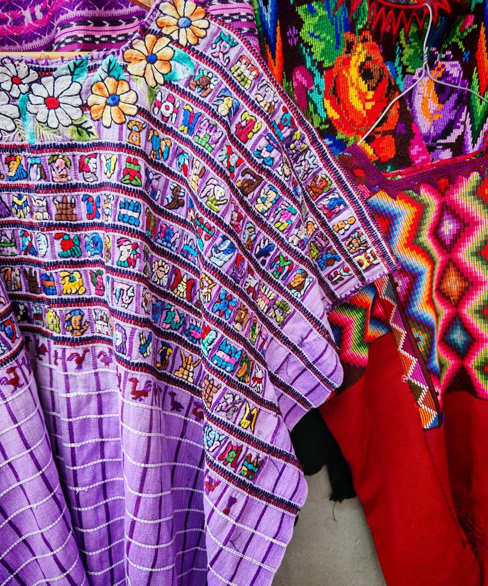 Purple Santiago Huipil with Mayan Motifs