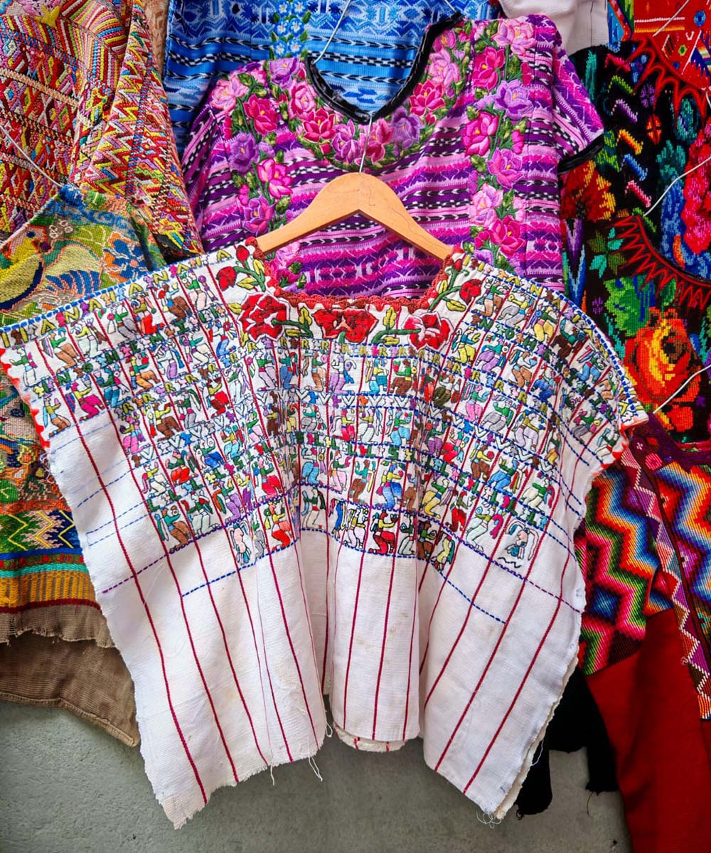 White Santiago Huipil with Mayan Motifs