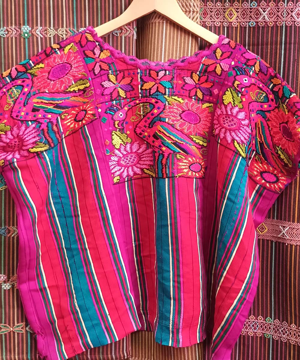 Pink & Blue Chichi huipil with swans