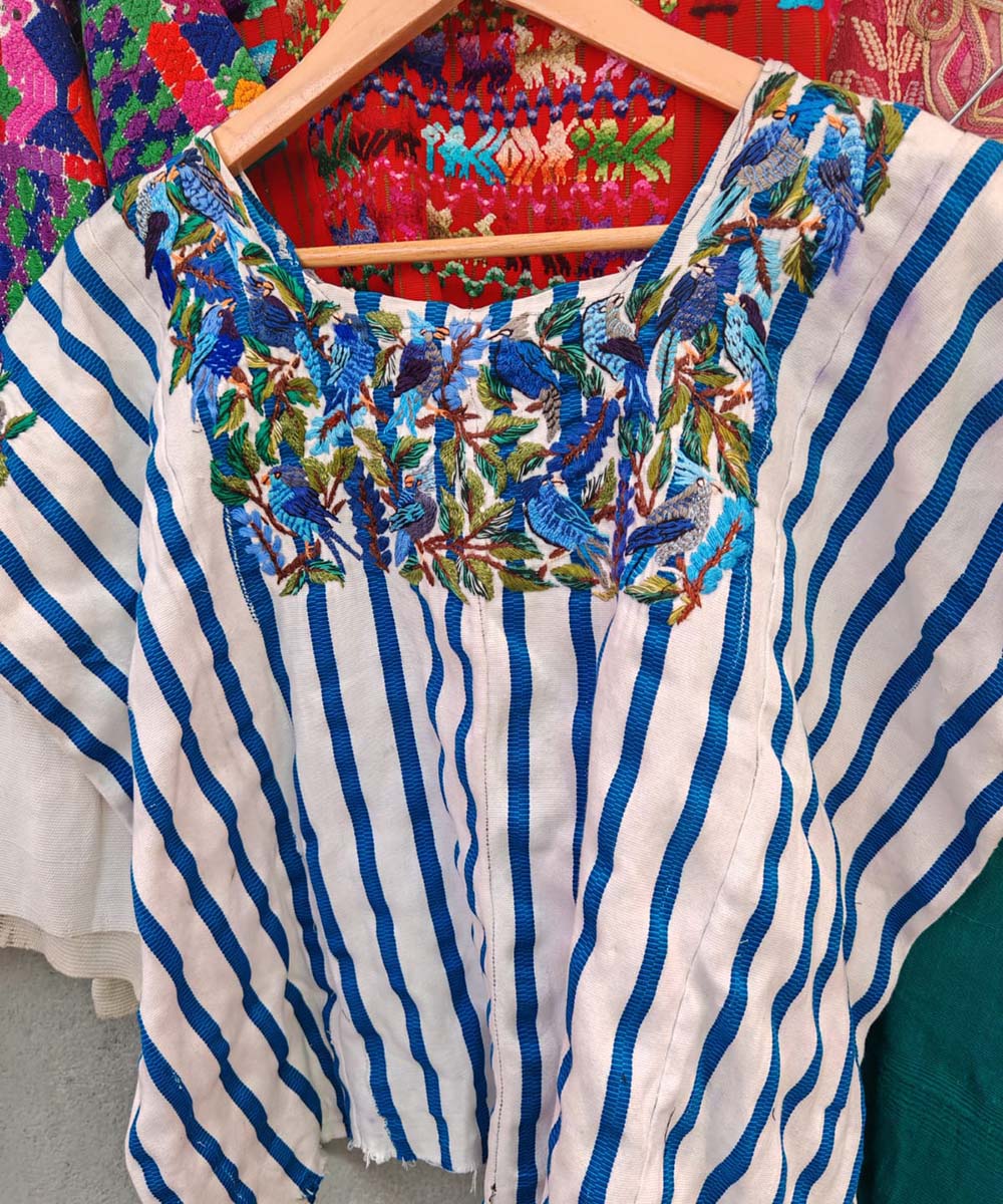 Blue and White Santiago Huipil with birds