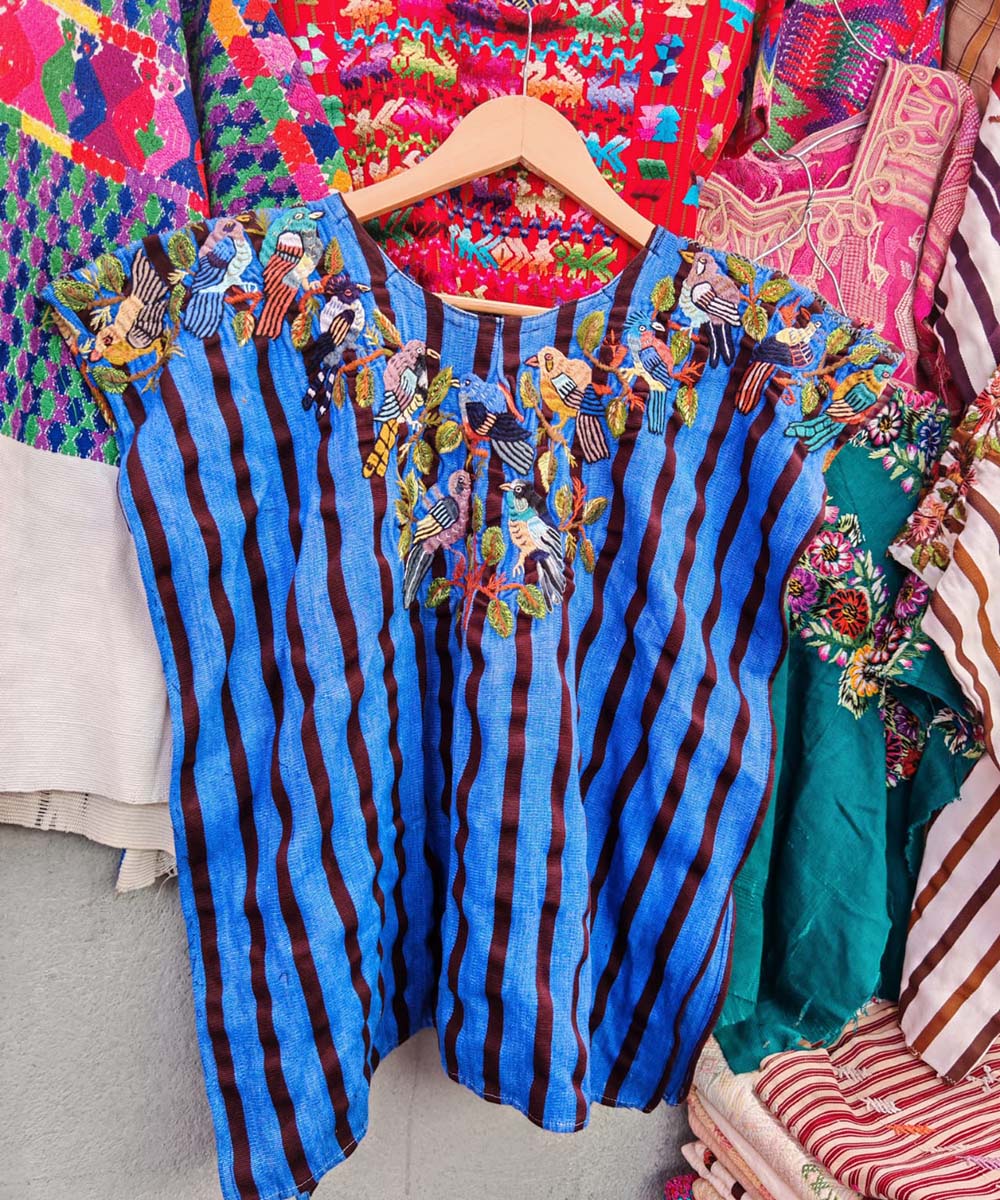 Blue and Burgundy Santiago huipil