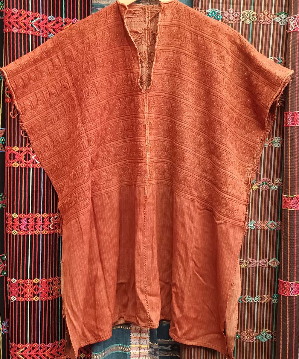 Bright coral Nahuala huipil