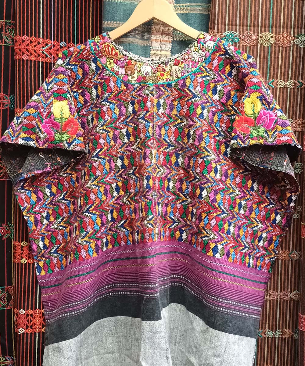 Vintage Guatemalan huipil with handwoven Mayan embroidery