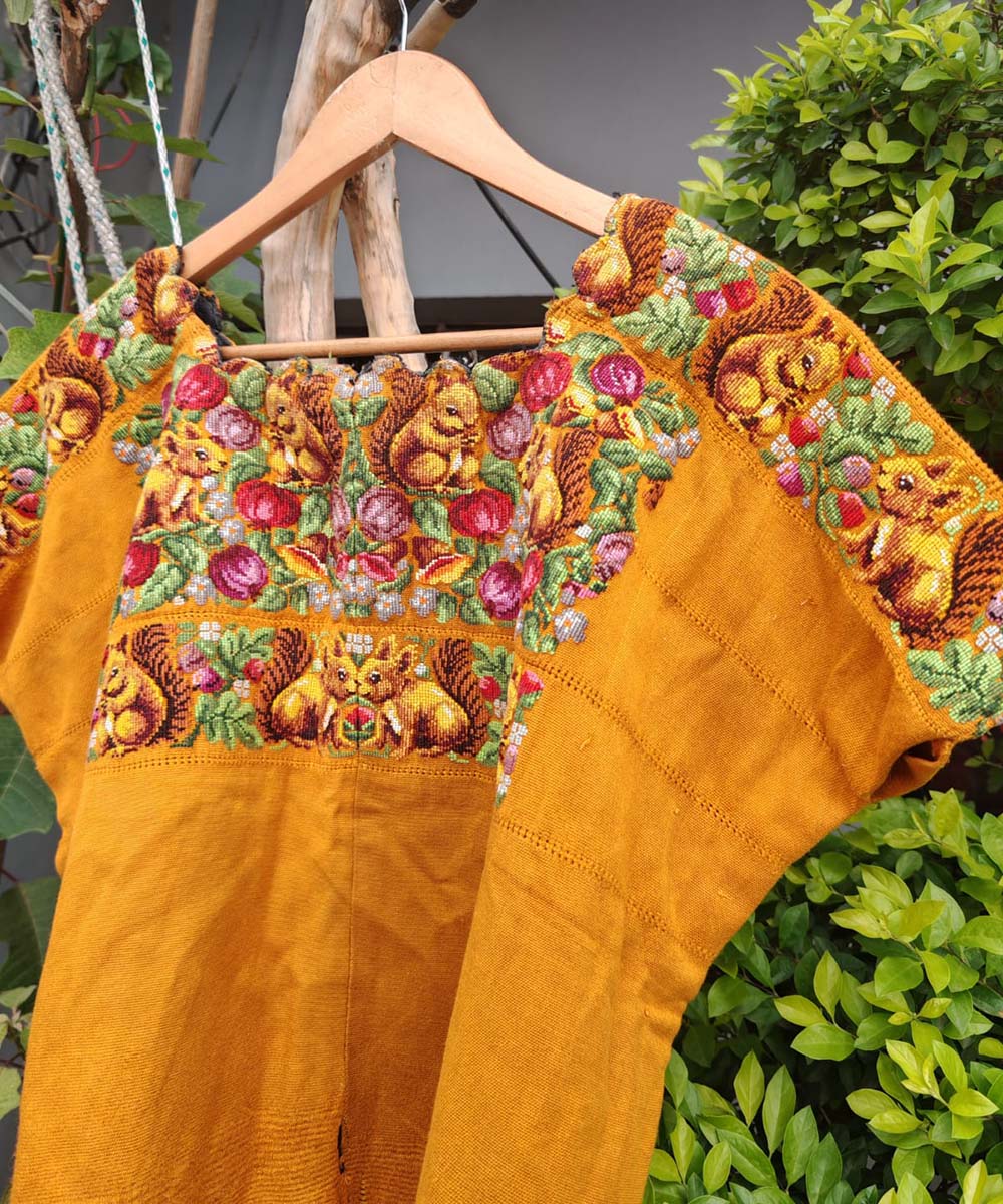 Vintage Guatemalan huipil with handwoven Mayan embroidery