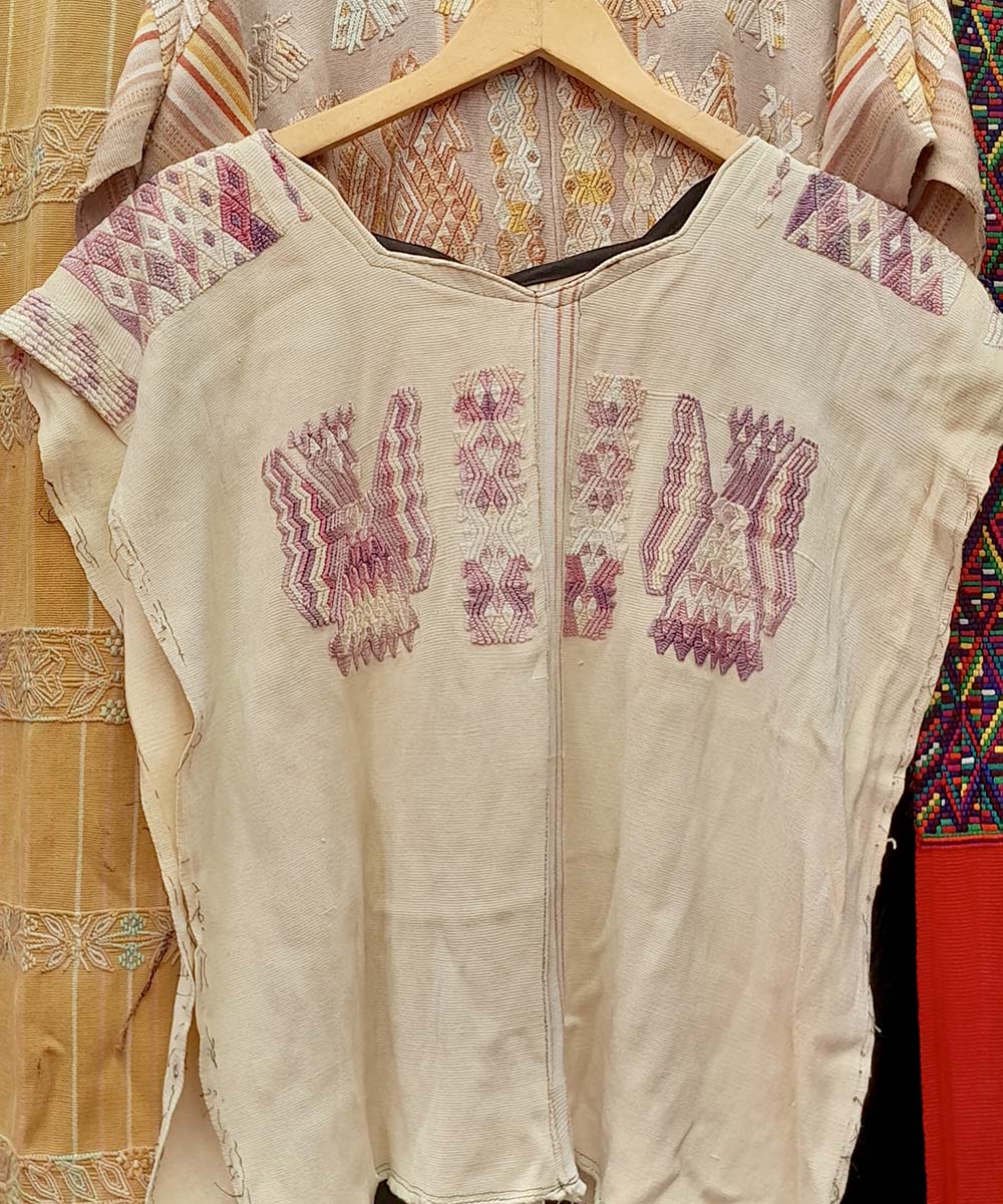 Vintage Guatemalan huipil with handwoven Mayan embroidery