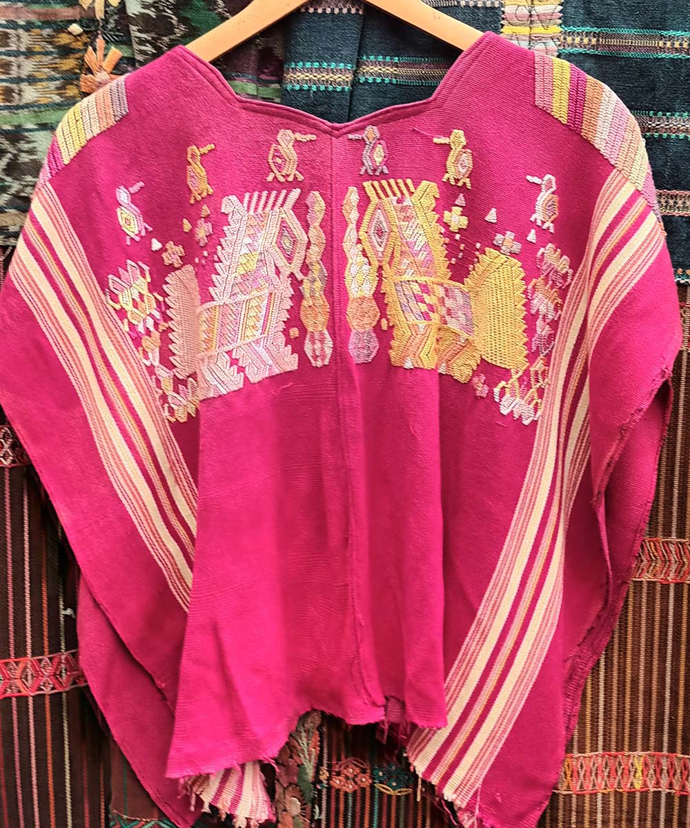 Red Chajul Huipil with cream stripes