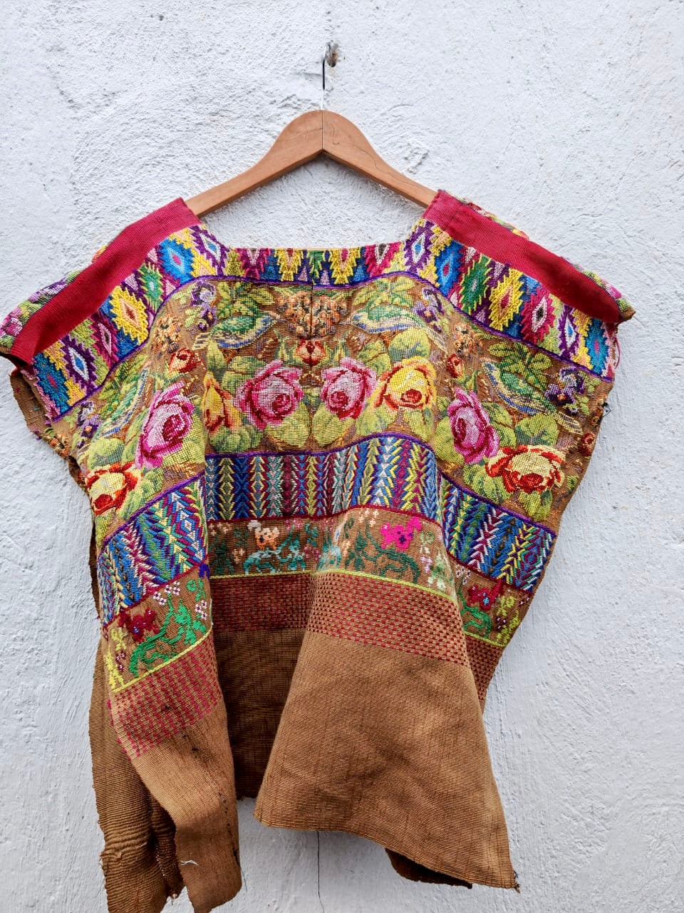 Vintage Guatemalan huipil with handwoven Mayan embroidery