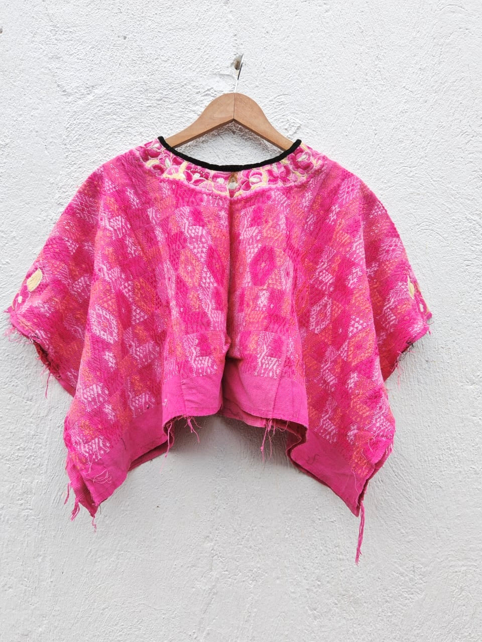 Hot Pink Coban Huipil with Floral Neckline