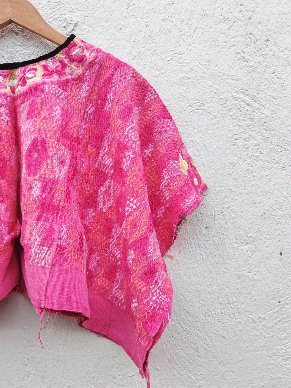 Hot Pink Coban Huipil with Floral Neckline