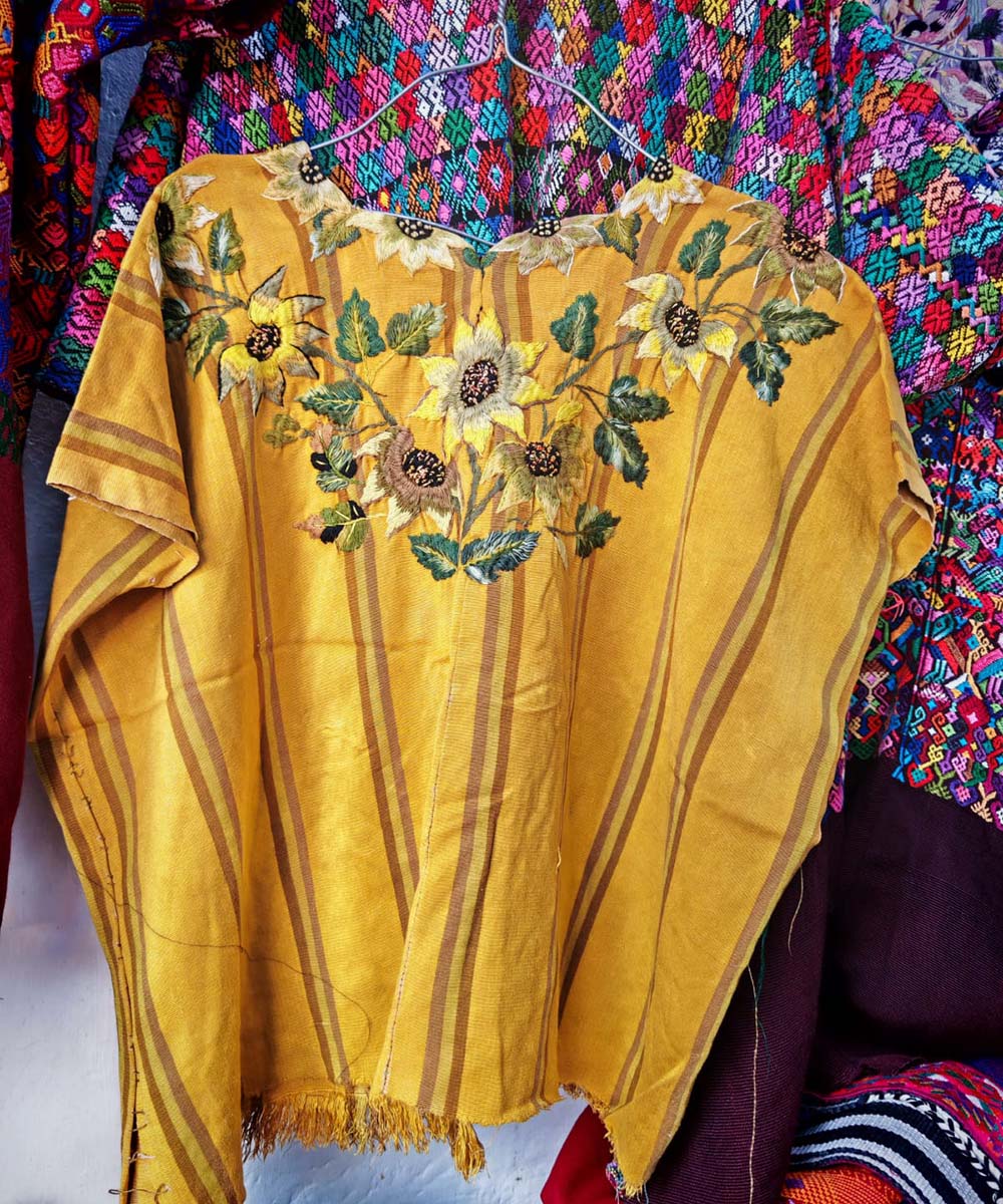 Yellow floral Santiago huipil