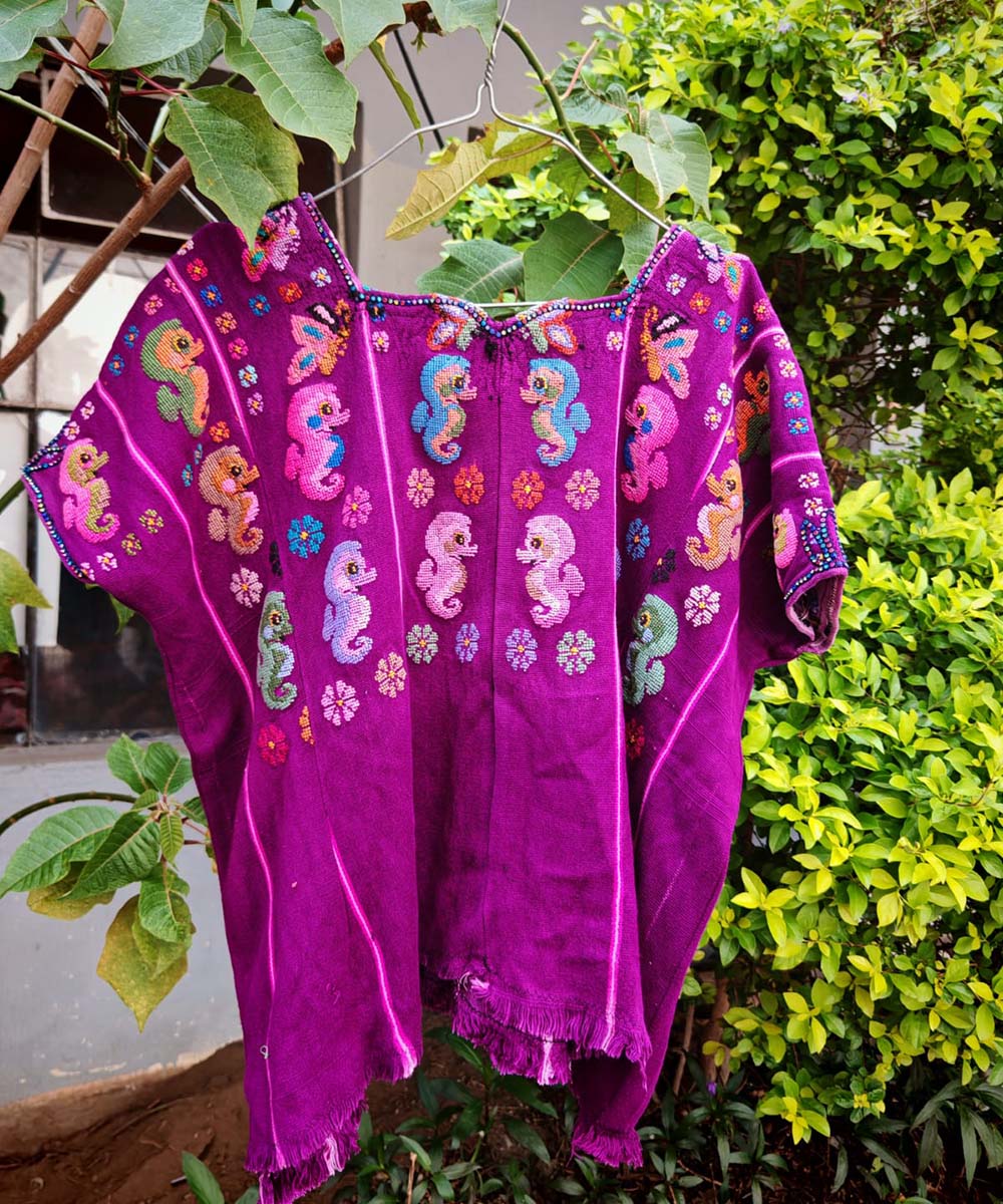 Vintage Guatemalan huipil with handwoven Mayan embroidery