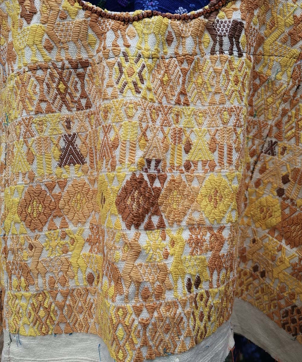 Yellow and bronze Coban huipil