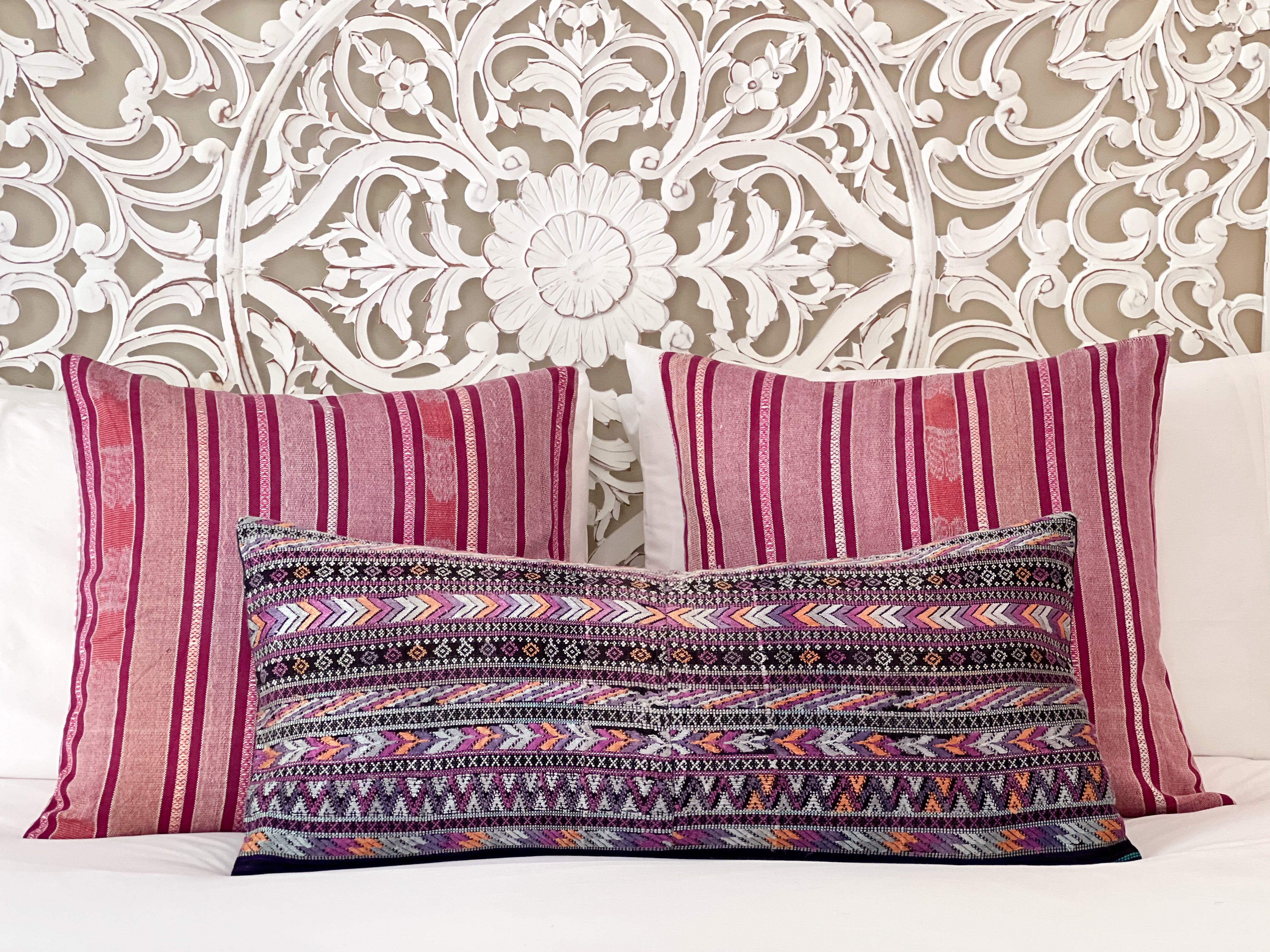 Embroidered Guatemalan huipil textile repurposed into a pillow