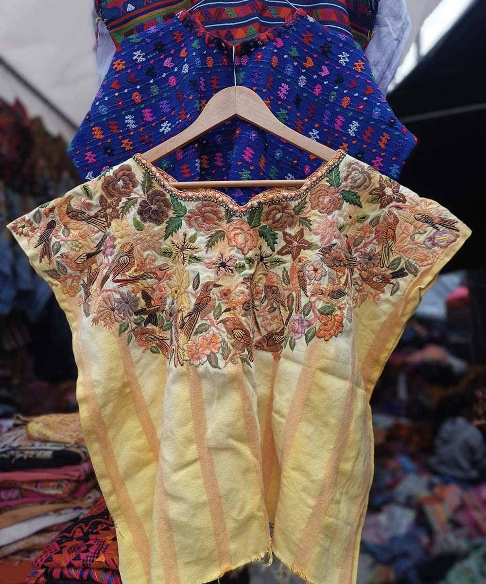 Vintage Guatemalan huipil with handwoven Mayan embroidery