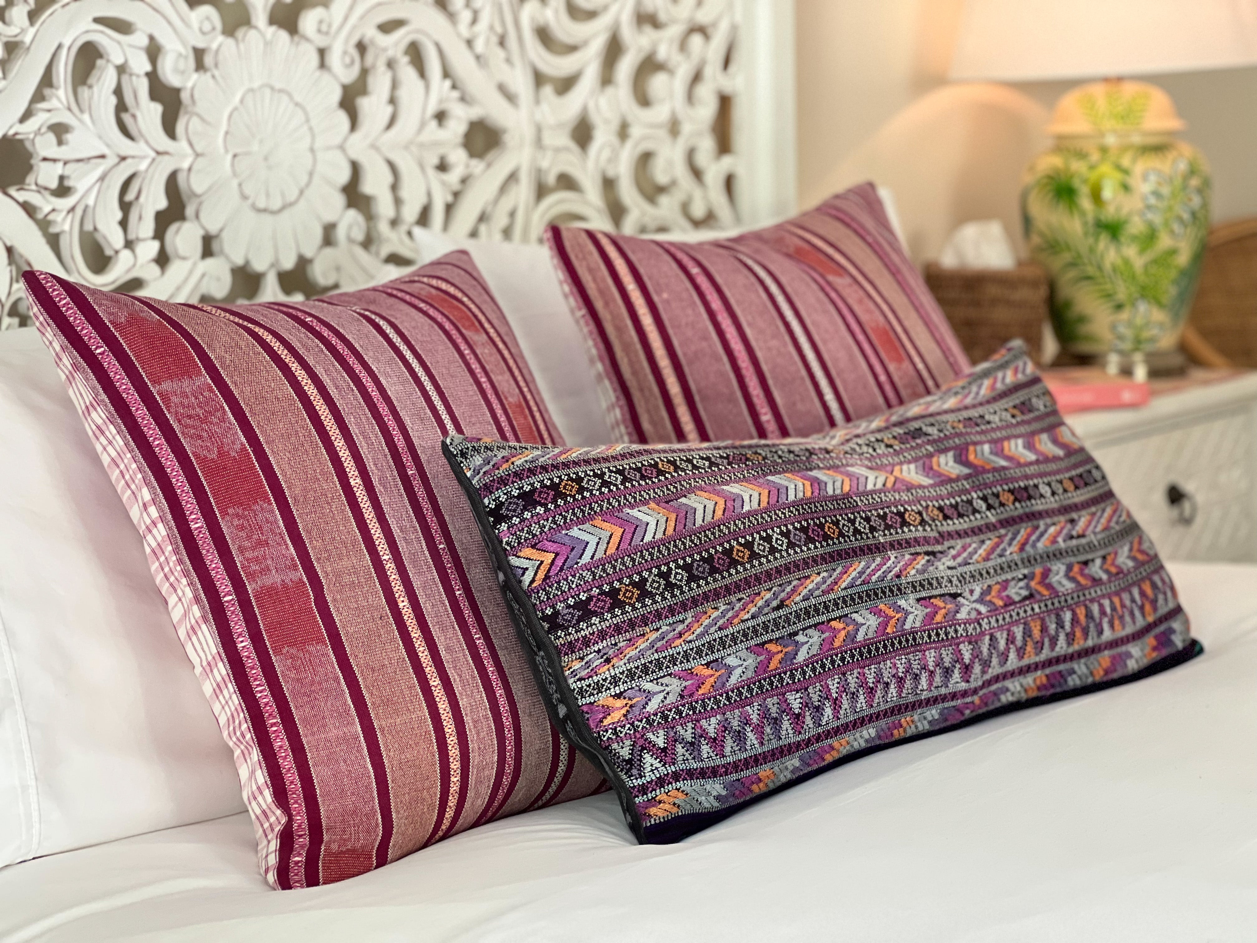 Embroidered Guatemalan huipil textile repurposed into a pillow