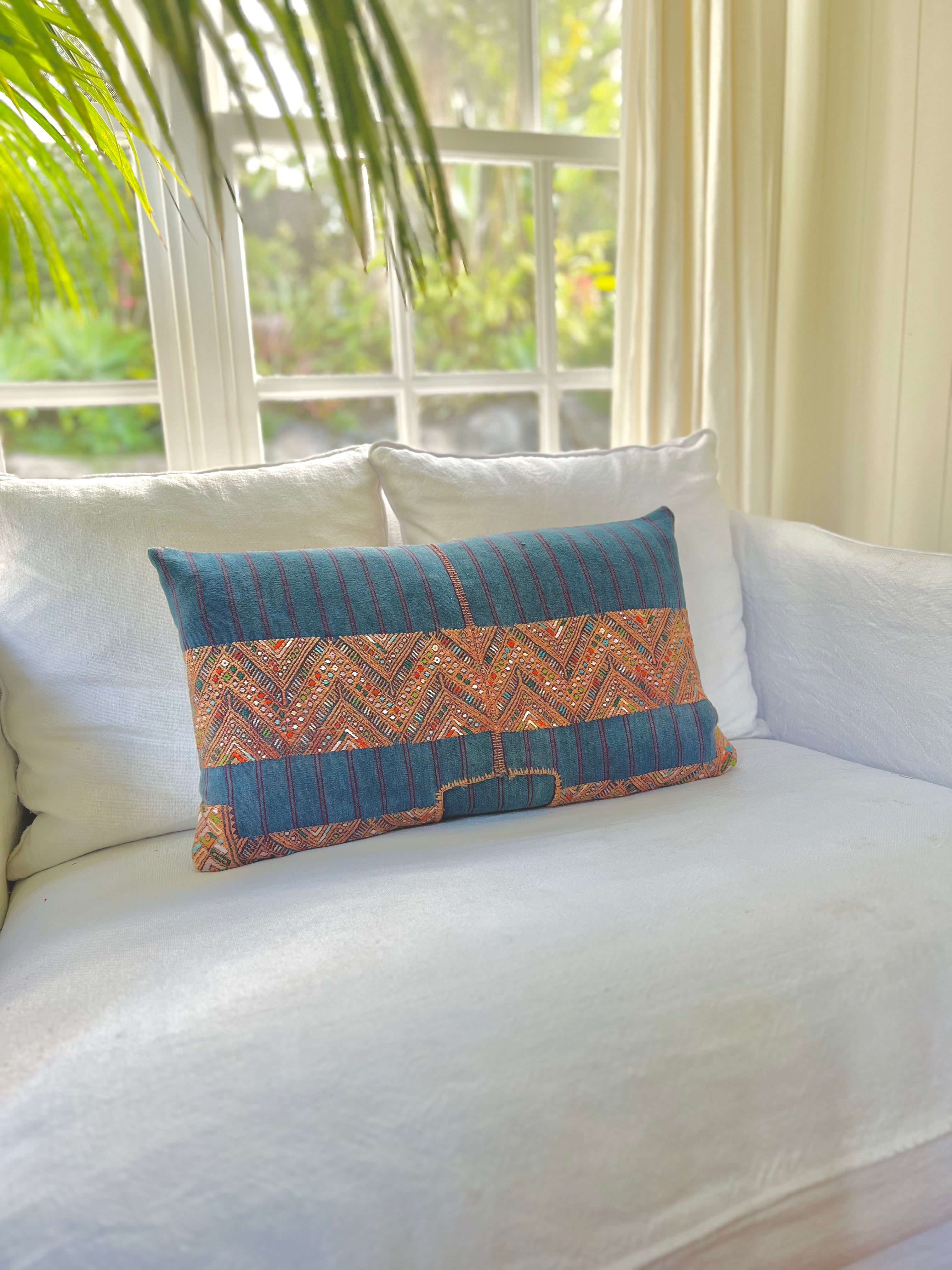 Indigo and Brown Nahuala Lumbar Pillow