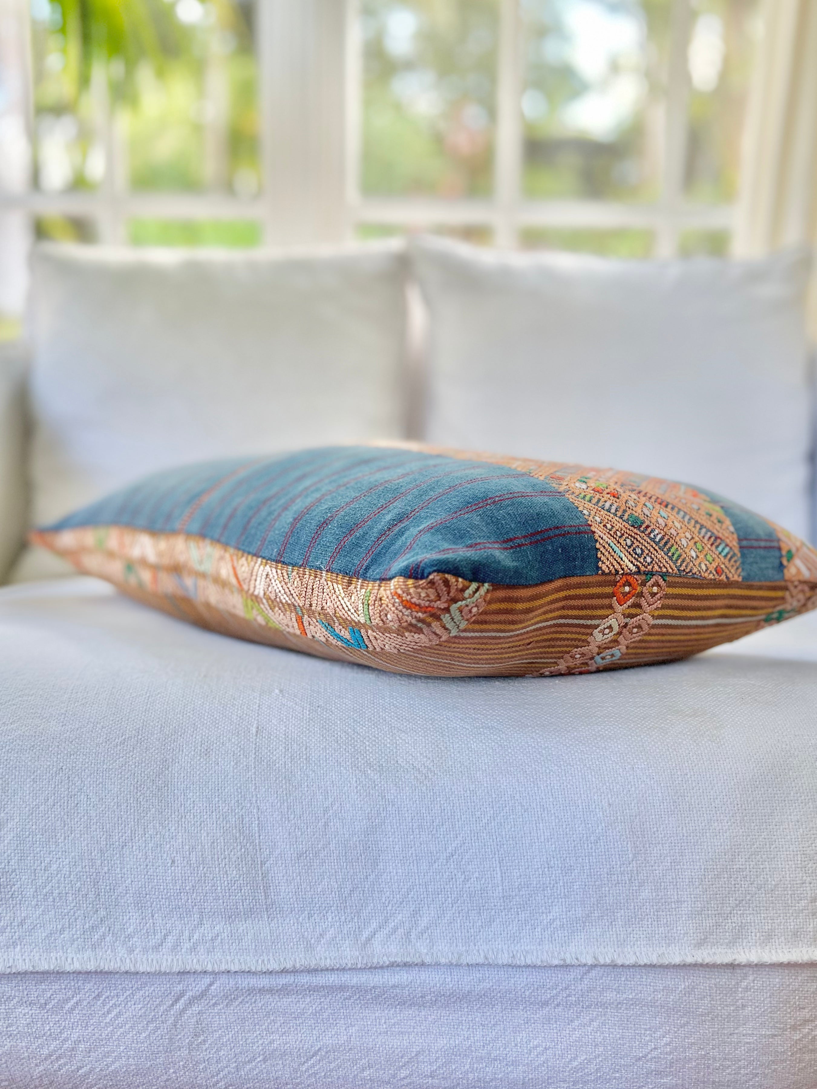 Indigo and Brown Nahuala Lumbar Pillow