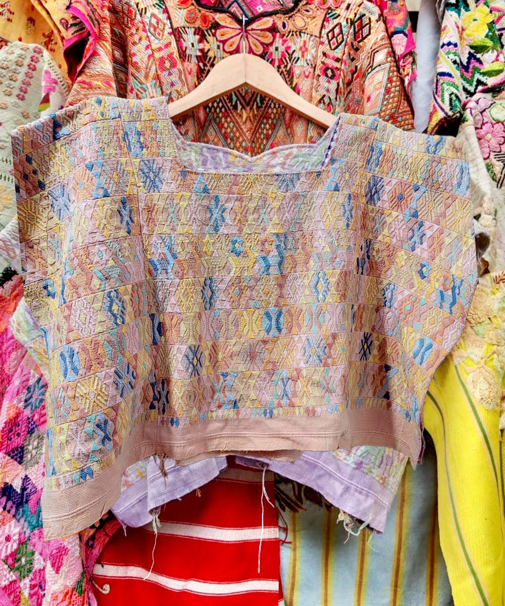 Peach and Blue Coban Huipil