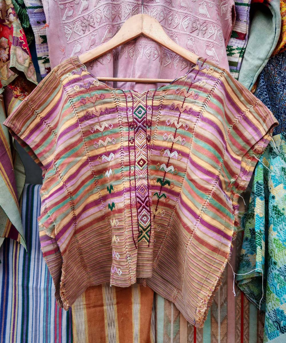 Embroidered Guatemalan huipil textile