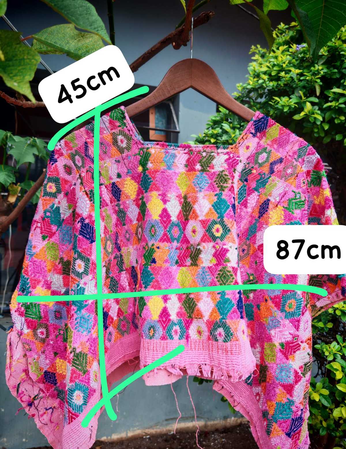 Colourful on hot pink Coban huipil #6-188