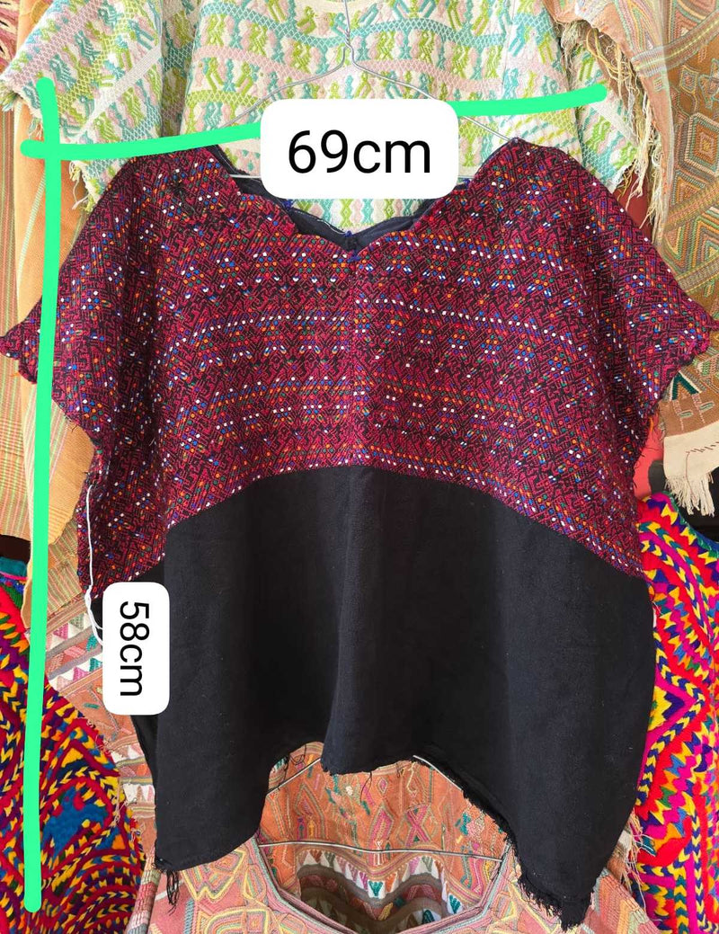 Raspberry and black Nahuala Huipil #6-245
