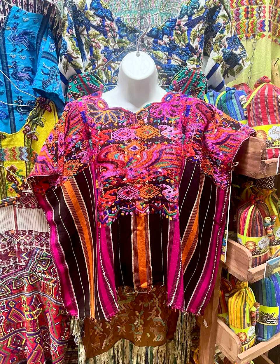 Silk Bird on Bold Stripes Chichicastenango Huipil #6-348