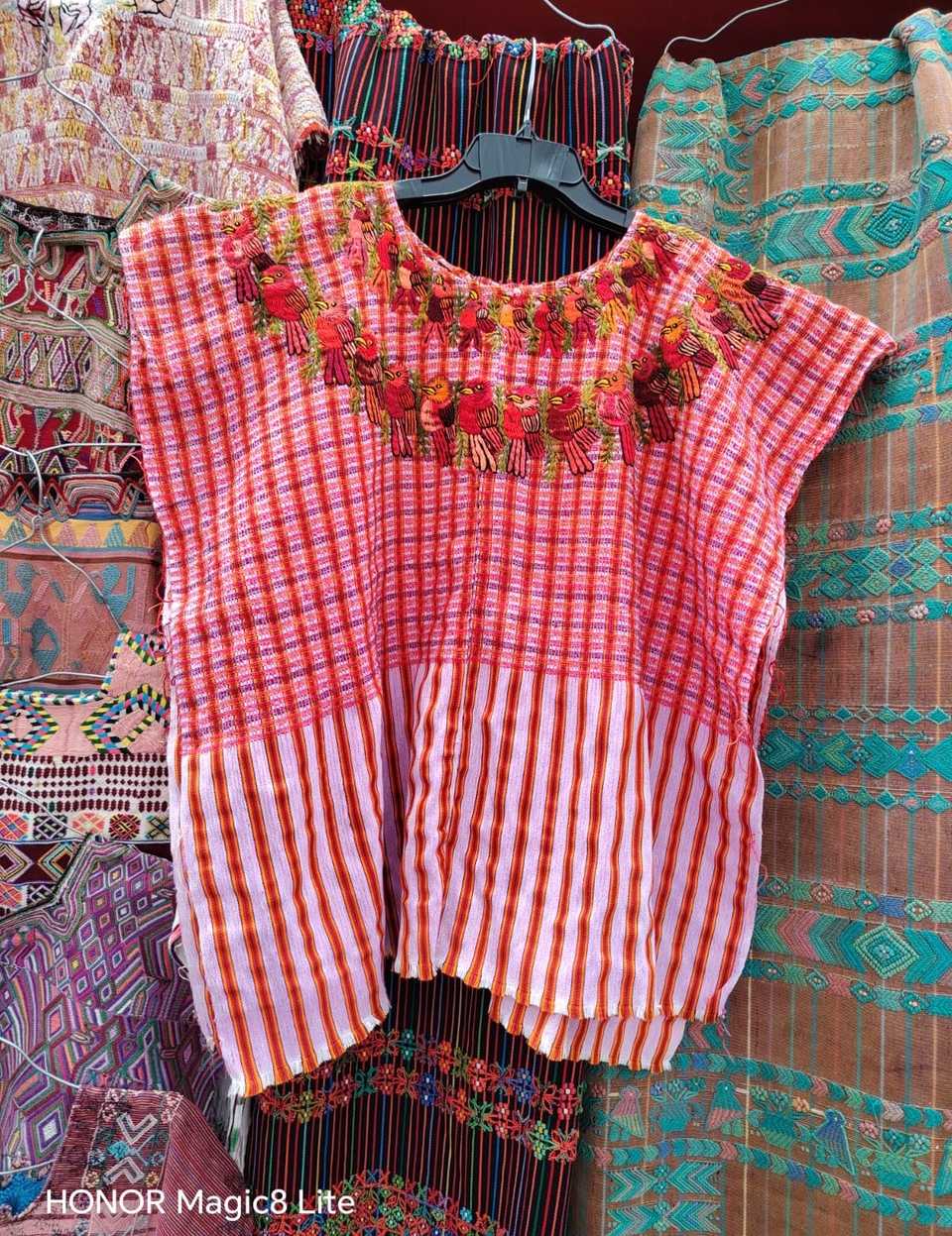 Warm red gingham Santiago huipil #5-131