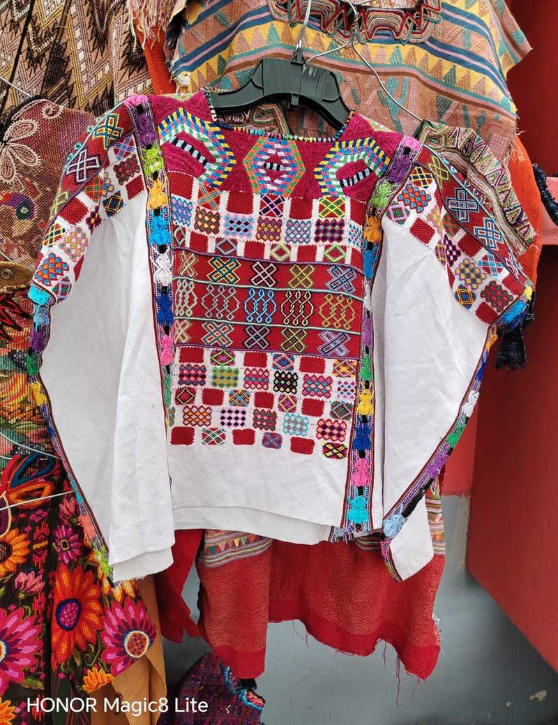 Burgundy and white Colotenango huipil #5-182
