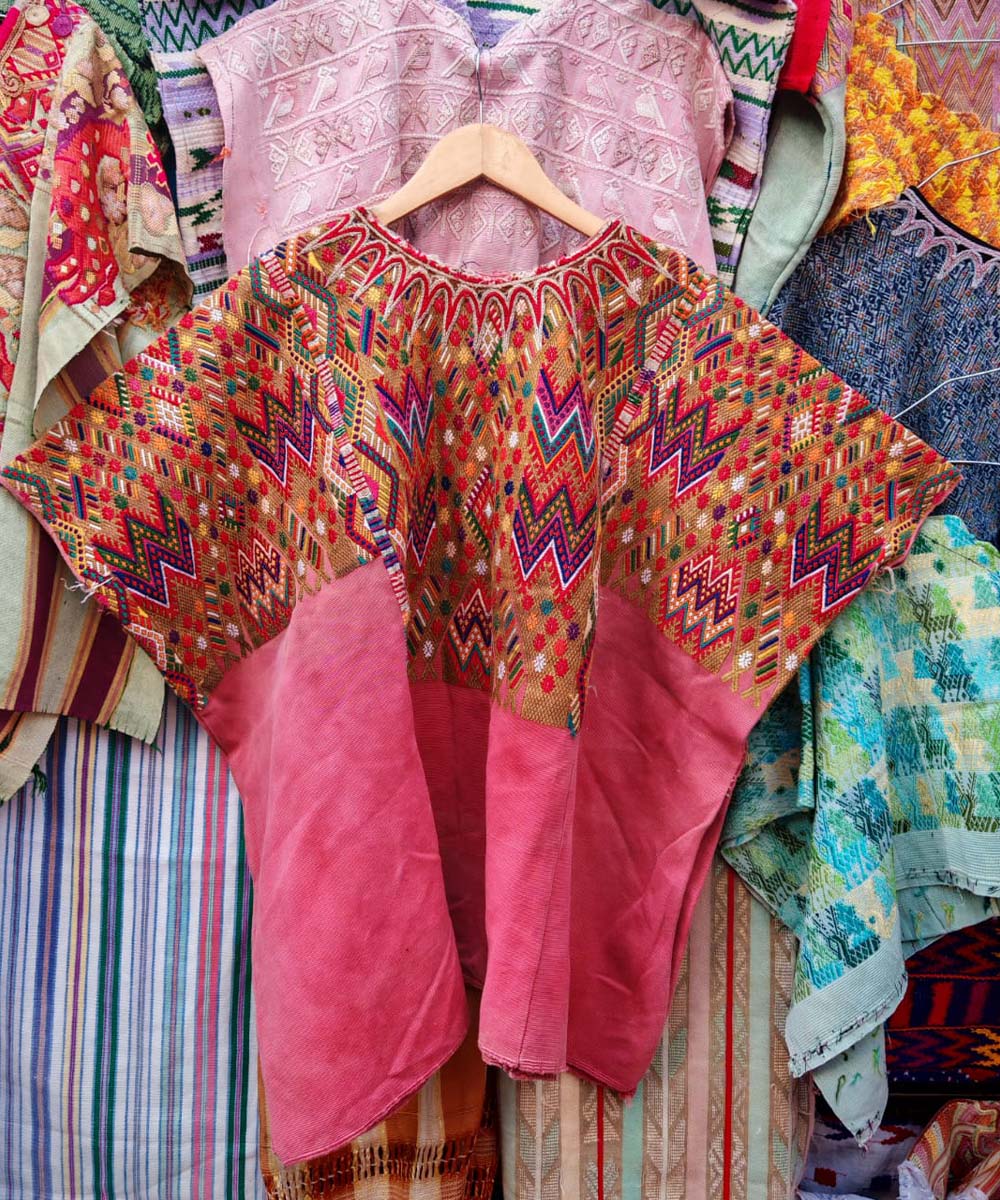 Chichi huipil in salmon and gold