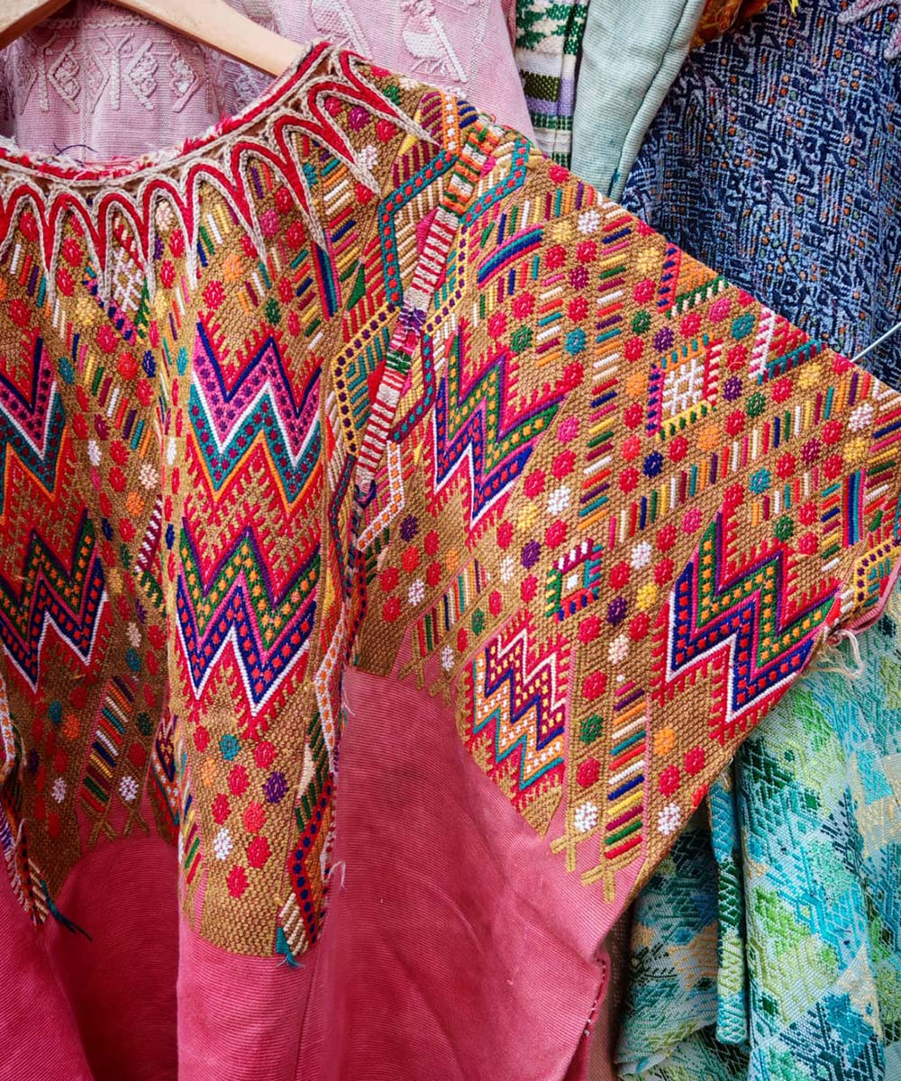 Chichi huipil in salmon and gold