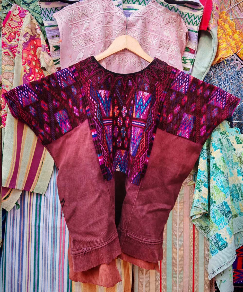 Vintage Guatemalan huipil with handwoven Mayan embroidery