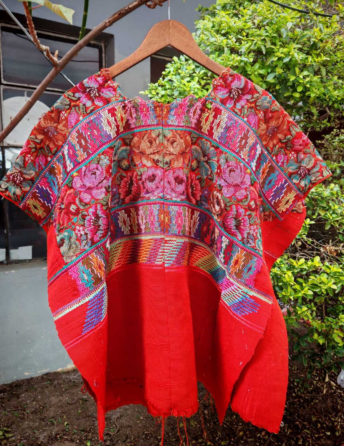 Red and pink Aguas Calientas huipil #5-199