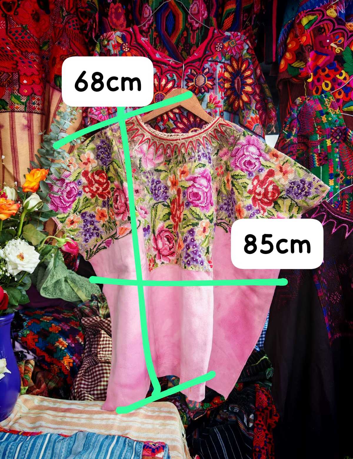Floral on pink Chichicastenango huipil #6-28