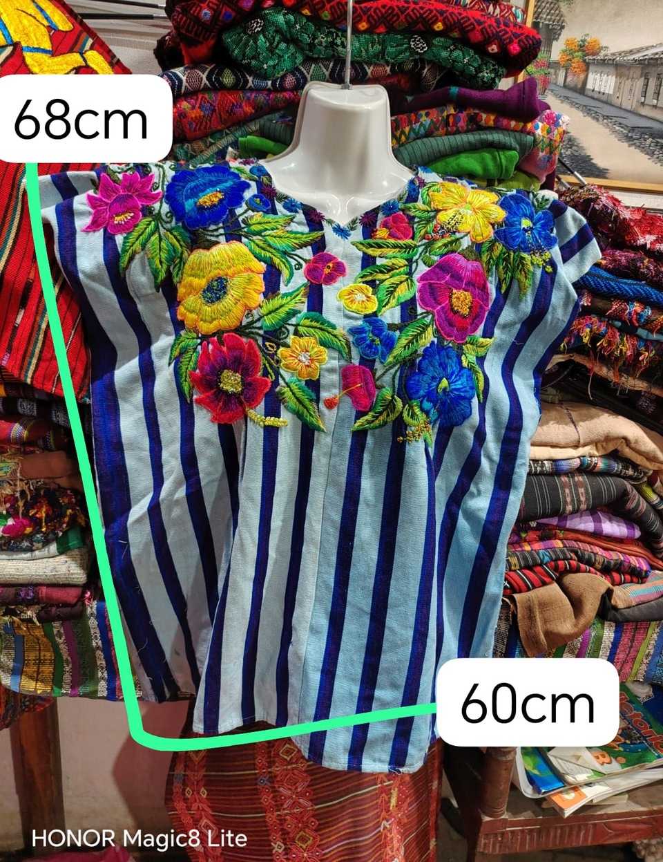 Colourful floral on blue Santiago huipil #5-426