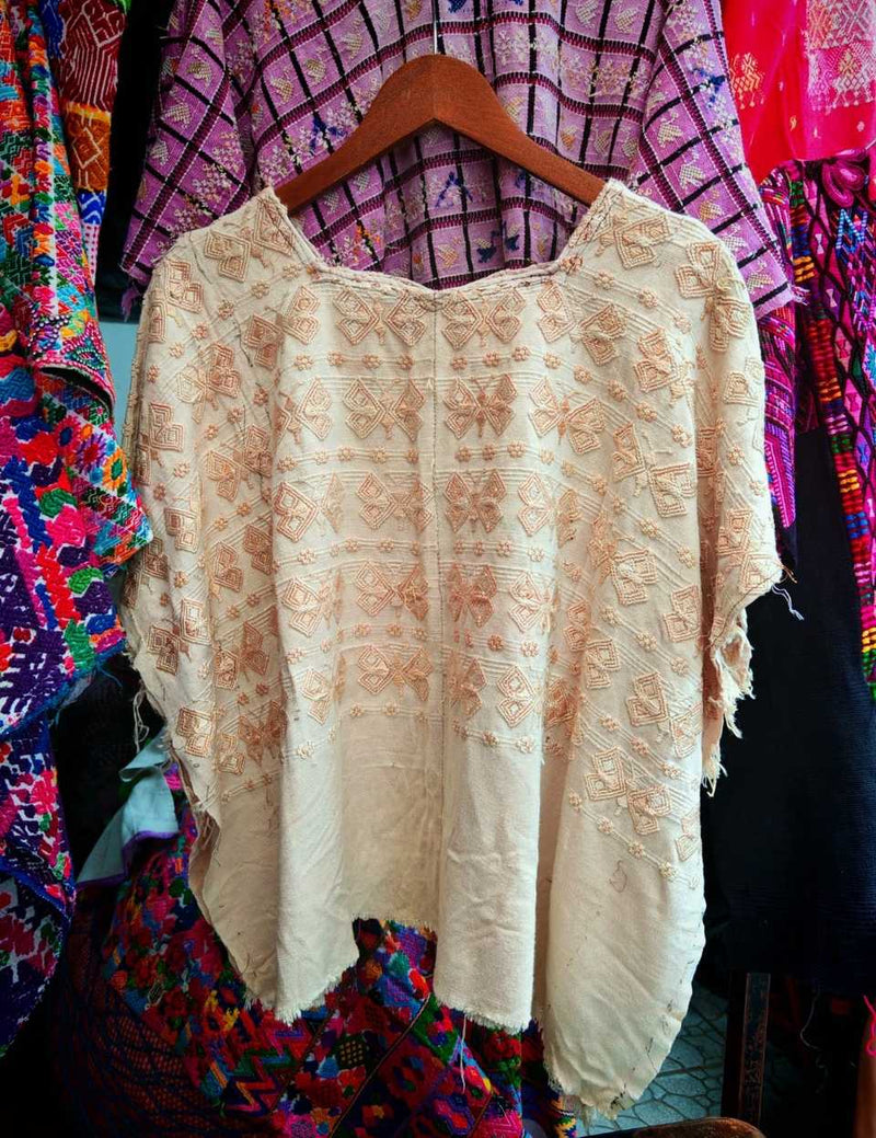 Cream butterflies San Lucas Toliman huipil #6-70