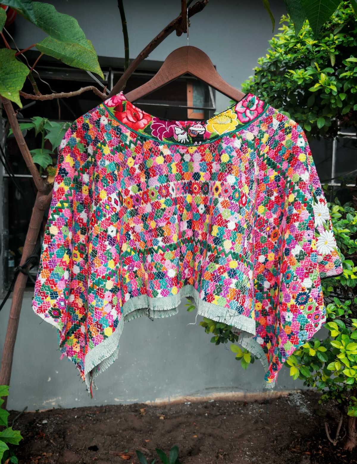 Colourful pink Coban huipil #6-184