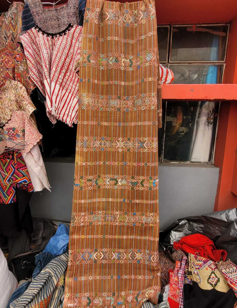Heavily embroidered brown Aguacatan corte #2-34
