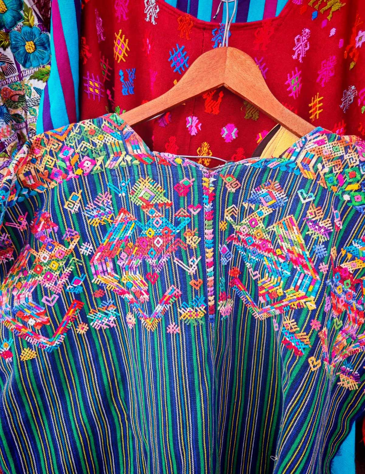 Striped blue and green Nahuala huipil #2-81