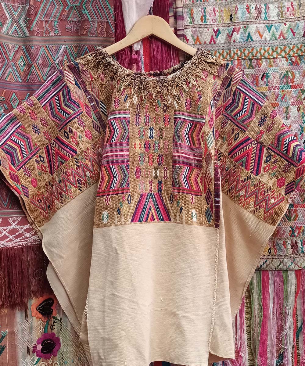 Vintage Guatemalan huipil with handwoven Mayan embroidery