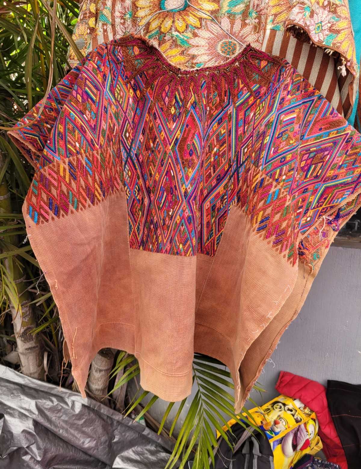 Burgundy and fawn geometric Chichicastenango huipil #3-11