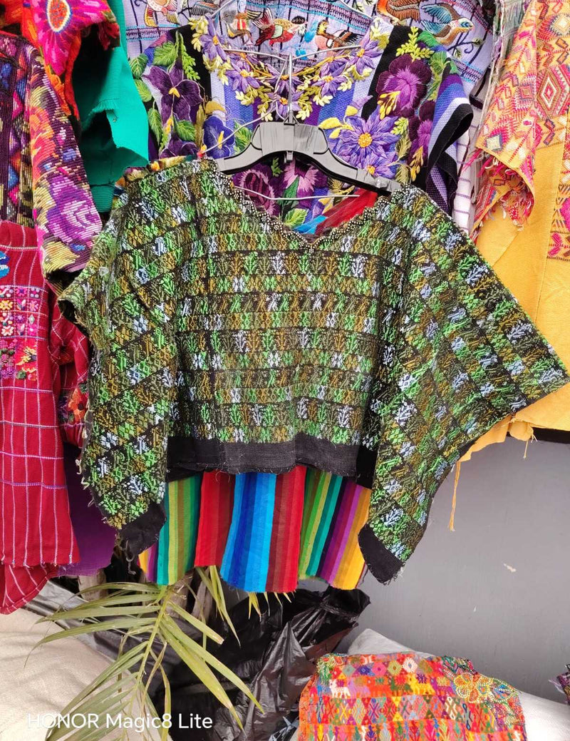 Green and brown Coban huipil #4-35